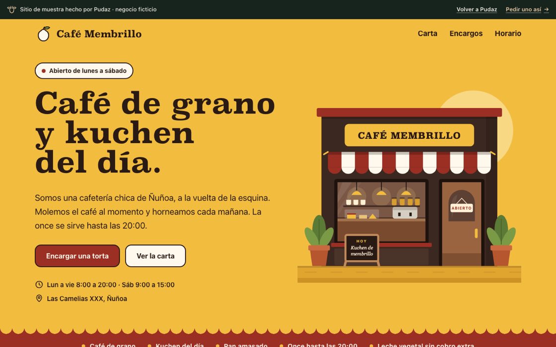 Sitio de muestra de una cafetería, visto en un computador